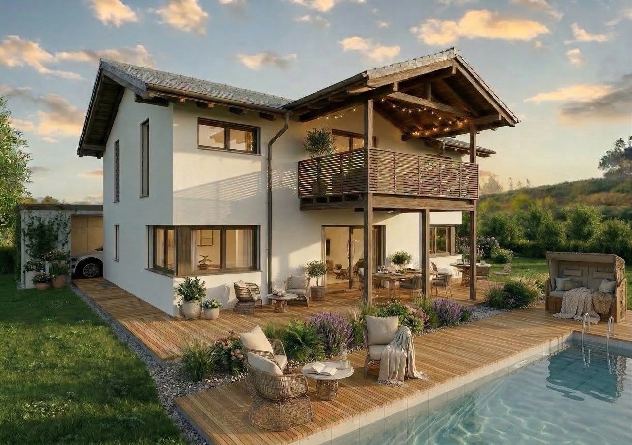 3D Visualisierung Wohnhaus mit Balkon