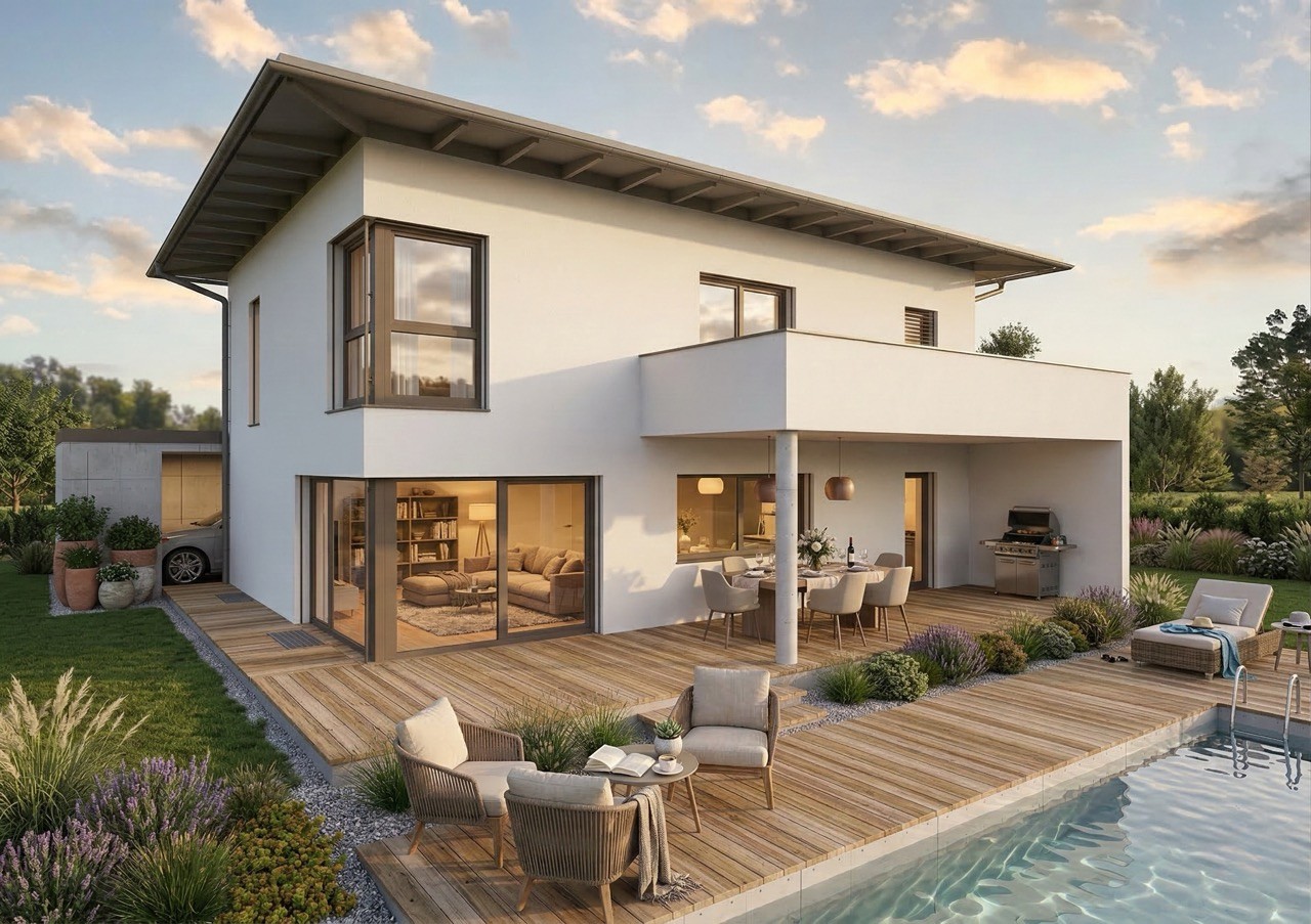 3D Visualisierung Flachdach-Haus